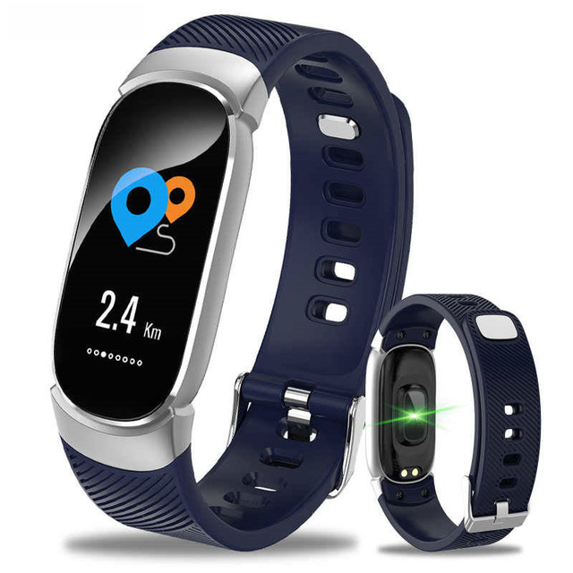 GIAUSA Sports étanche montre intelligente femmes Bracelet intelligent Bluetooth moniteur de fréquence cardiaque Fitness Tracker Smartwatch boîtier en métal: Bleu