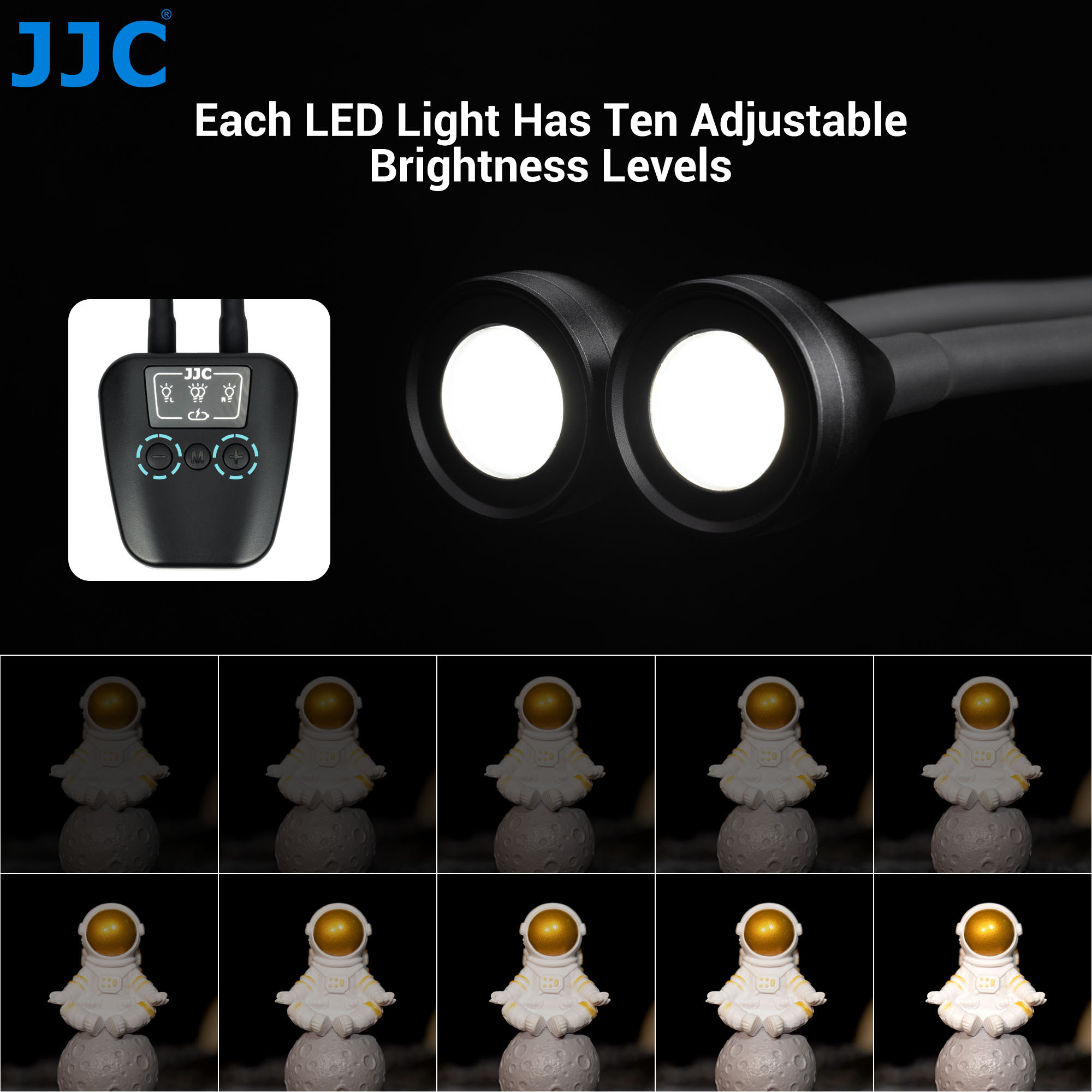 JJC Macro LED Arm Light Flash Lighting with 600mAh Buit-In Battery 10-Level Adjustable Speedlight for Macro Close-Up Photography