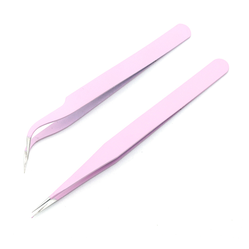 Pinzas negras rectas y curvadas de acero inoxidable para decoración de uñas, 2 piezas, para pegatinas 3D, pinzas para diamantes de imitación, herramienta de manicura, cuentas de lentejuelas