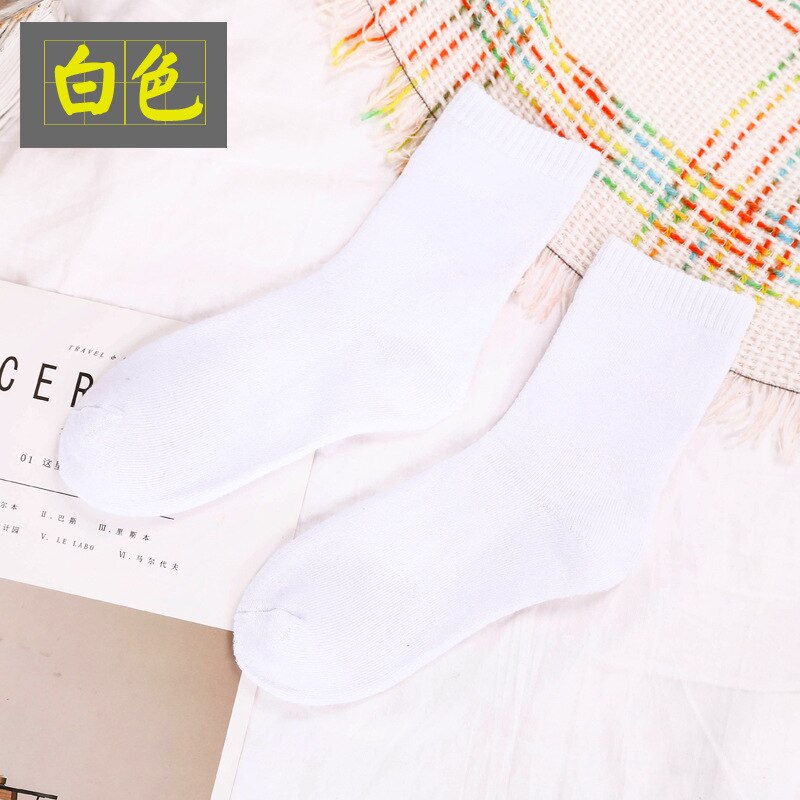 Chaussettes en coton et laine pour hommes, chaussettes épaisses et chaudes à Compression, couleur unie, blanc, 10 couleurs: 5pairs white