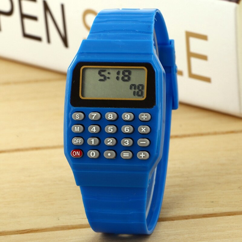 Vandtæt elektronisk farverig silikone regnemaskine ur dreng eller pige studerende læring ur tælle værktøjer ur ur relojes: Blå