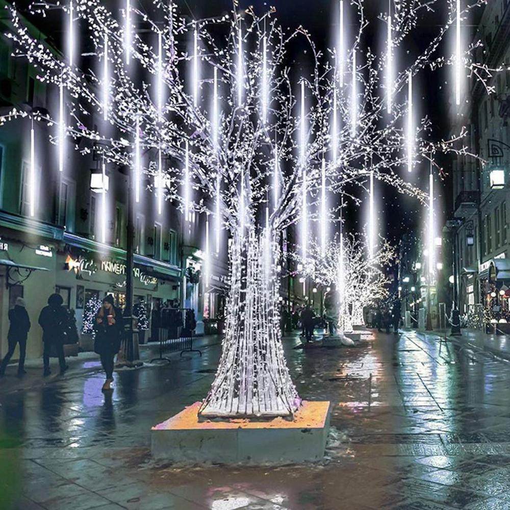 30CM 8 Tubes 144 LED Meteor Shower Rain Lights Solar Wedding Xmas Icicle Falling Light Party Waterproof For Garden Rai U7A4