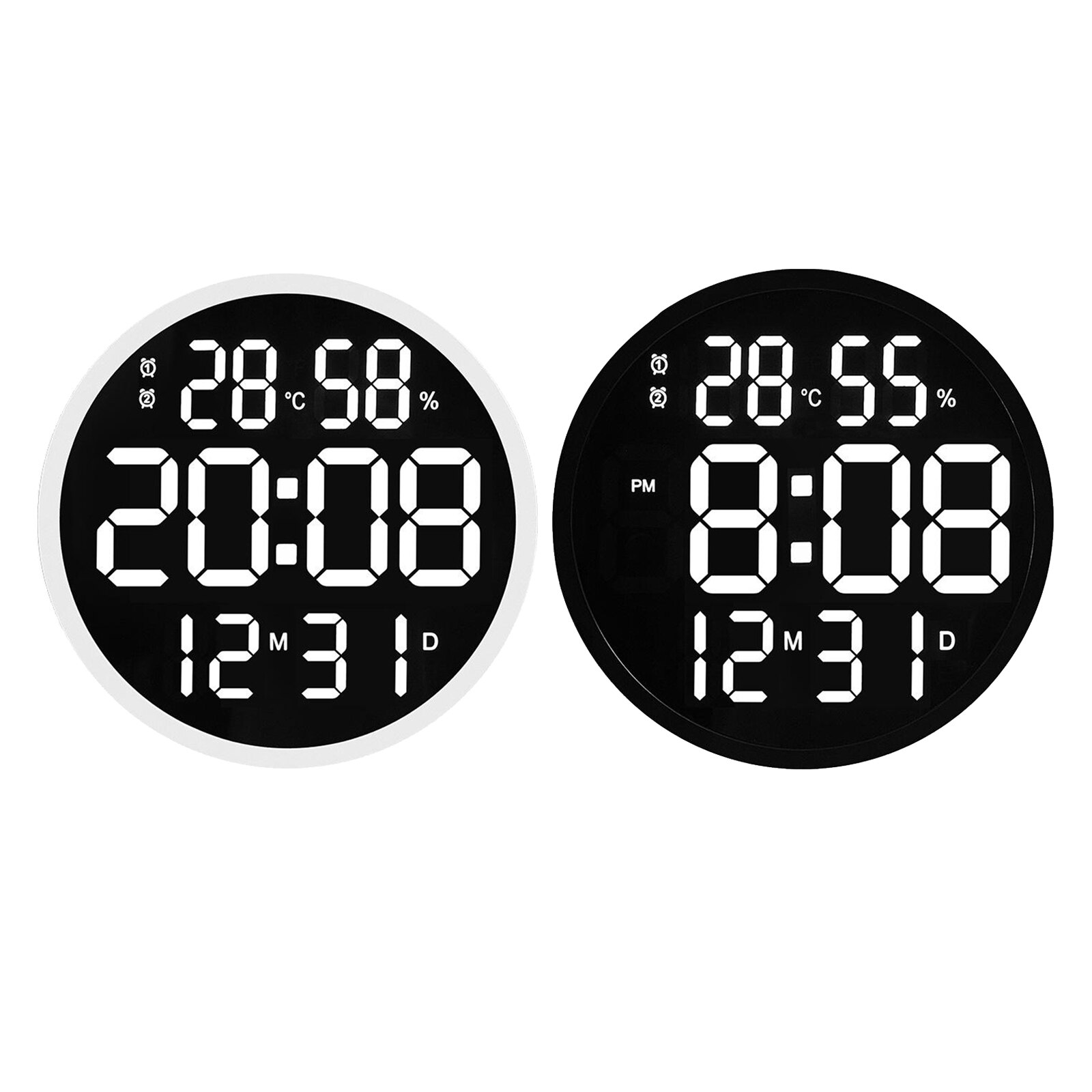 12'' Large LED Wall Clock Temperature Humidity Timekeeping Alarm Clocks