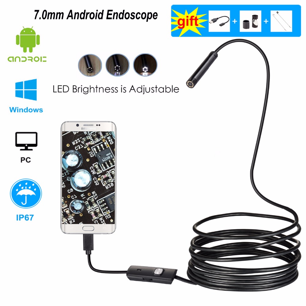 Caméra endoscopique Android 7mm 1/2/5/10m, Flexible, Inspection serpent, Endoscope vidéo étanche, pour Smartphone, USB, Windows, PC
