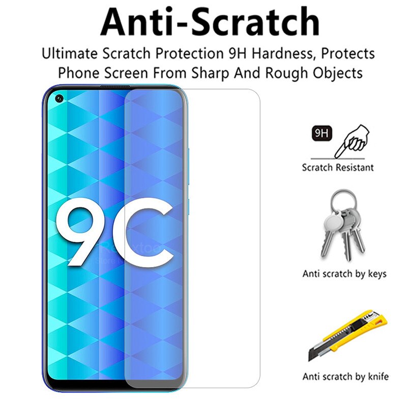 3pcs protective glass on for huawei honor 9c 9s tempered glass case honor9c honer 9 s c s9 huawey hawei onor 9c safty glass case