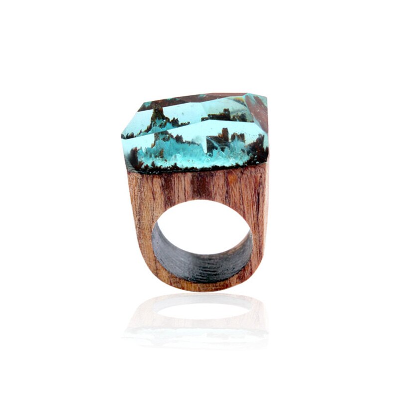Mode Sky Blue Resin Houten Bos Ringen Creatieve Handgemaakte Ringen Voor Vrouwen Mode-sieraden: 18 / Light blue