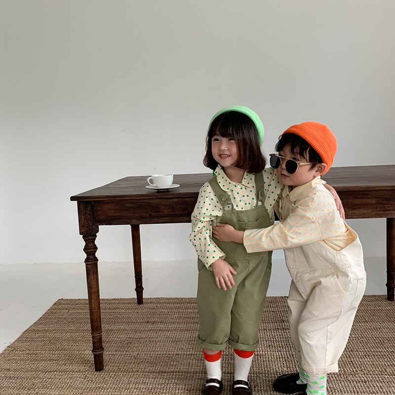 Stile coreano dei ragazzi e delle ragazze del cotone puro morbido dot shirt 1-6 anni i bambini carino allentato casuale Magliette E Camicette vestiti