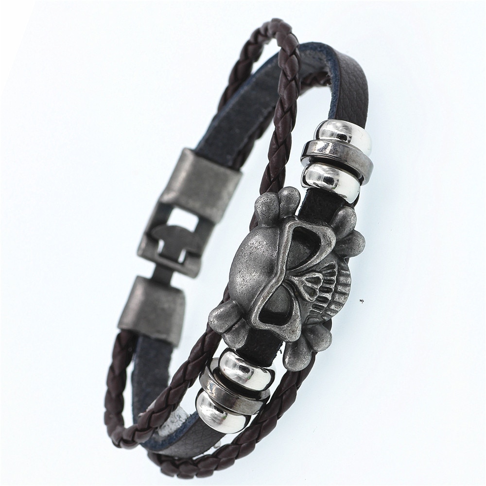 Dgw Retro Schedel Lederen Armbanden Mode-sieraden Leren Armband Mannen Polsband Armbanden Voor Vrouwen Best Pulsera