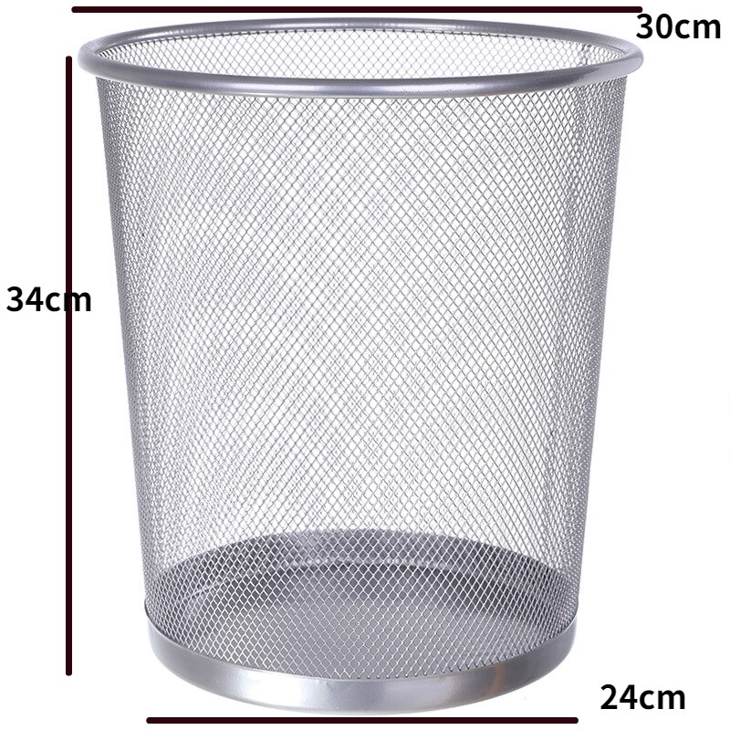 Metal Mesh Round Trash Can Without Lid Office Rubbish Paper Basket Organizer Kitchen Bedroom Simple Waste Bins Cleaning Tools