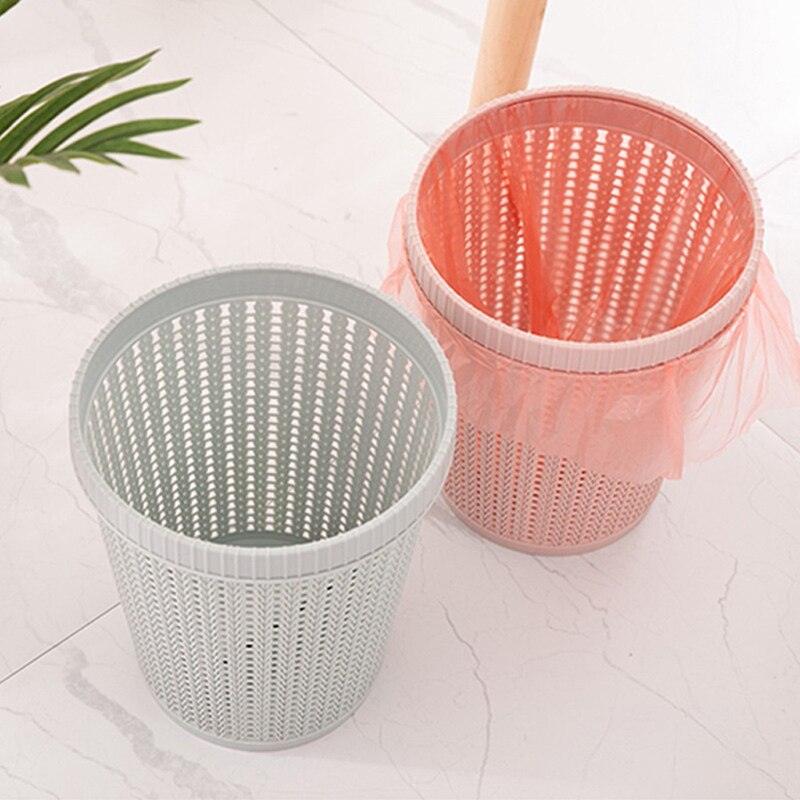 Cubo de basura de plástico sin tapa para el hogar y la Oficina, cesta de almacenamiento redonda de ratán, para sala de estar, dormitorio, papelera, Herramientas de limpieza