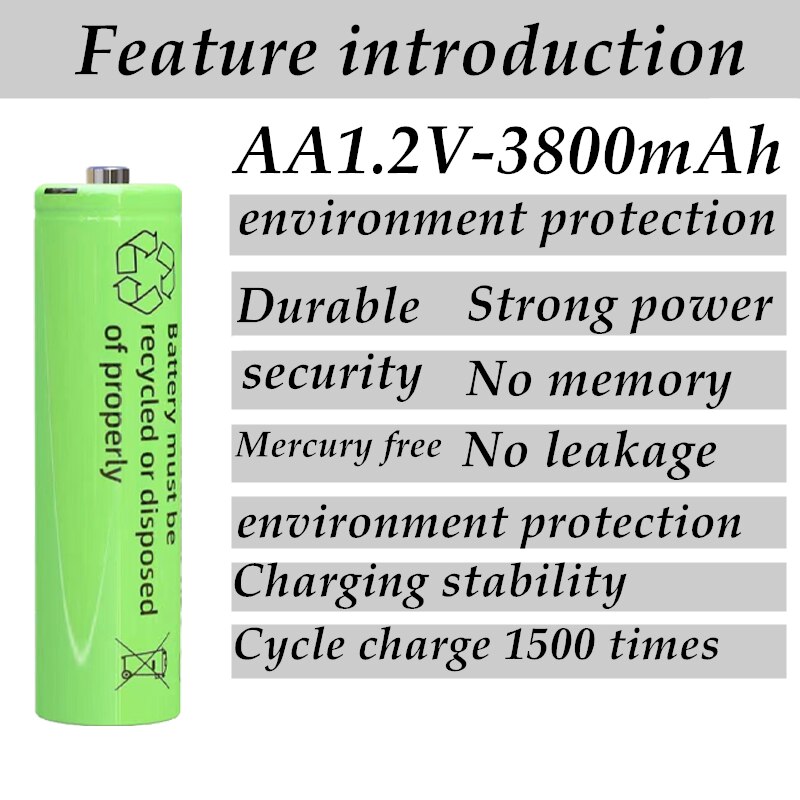 AA1.2V Ni-MH rechargeable Battery, 3800 MAH plus 3000 MAH package, suitable for MP3, remote control, toys and other products