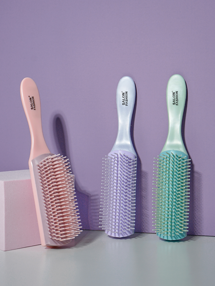 9 filas 4 colores cepillo de pelo desenredante Denman cepillo desenredante masajeador del cuero cabelludo peine de pelo húmedo rizado recto salón de peluquería