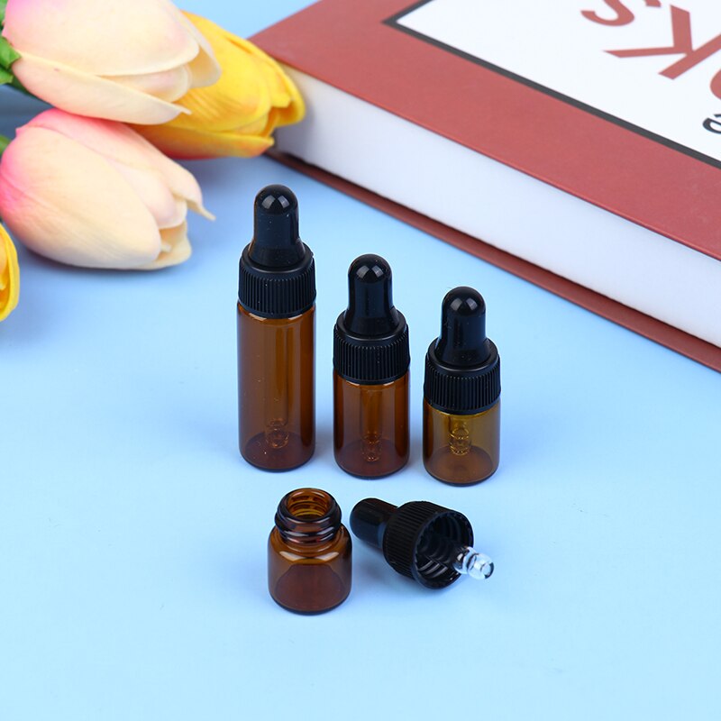 10pcs Vegetable Oil Essence Store Essential Oils Storing Perfume Essential Oil Dropper Glass Bottles 1ml 2ml 3ml 5ml