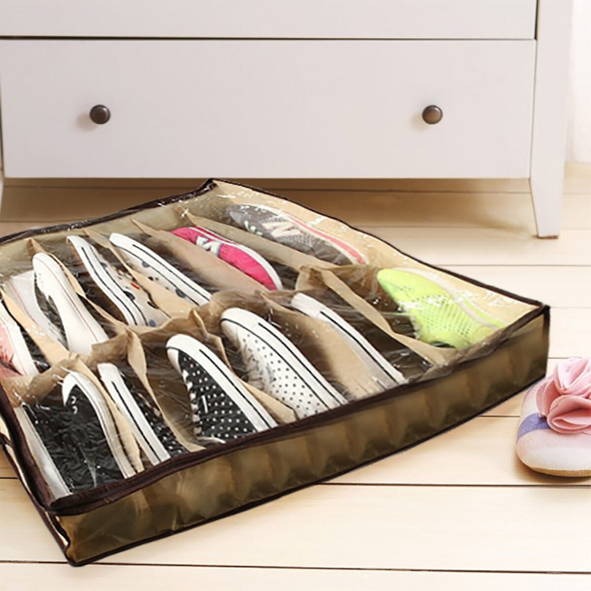 Shoes Organizer Holder Bedroom Under Bed Closet Shoes Storage Box 12 Cells for Shoes Strong Durable High 2022 Home