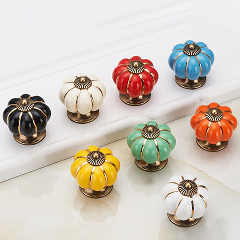 Zlinkj Vintage Pompoen Keramische Lade 40Mm Kast Lade Hardware Enkele Gat Kabinet Meubelen Handgrepen Voor Home Kitchen Decor