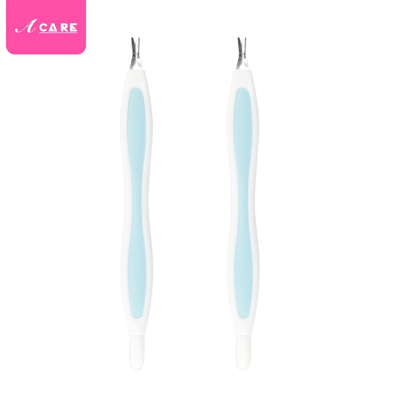 2 pçs empurrador de cutícula rosa macio manicure vara de borracha pressão caneta haste dead skin fork peeling faca trimmer removedor de unhas: blue and white x2