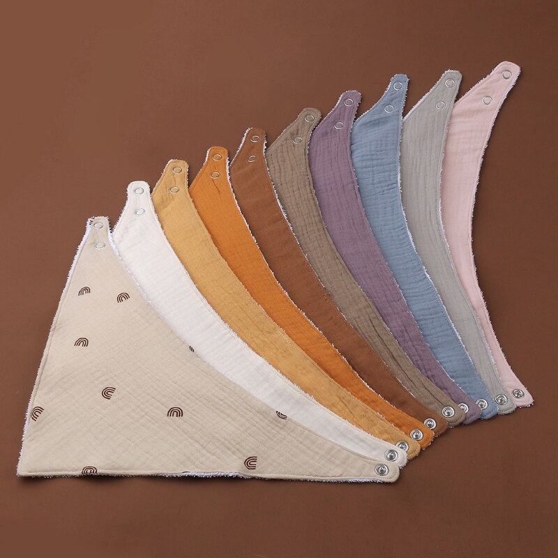 Bavaglino per allattamento per bambini bavaglino tinta unita bottone a pressione asciugamano Saliva morbido cotone triangolo Burp Cloth per neonato