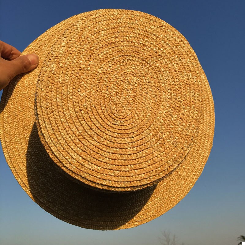 Sun Hats Straw Solid boater hat men women straw boater hat flat summer hats for women men