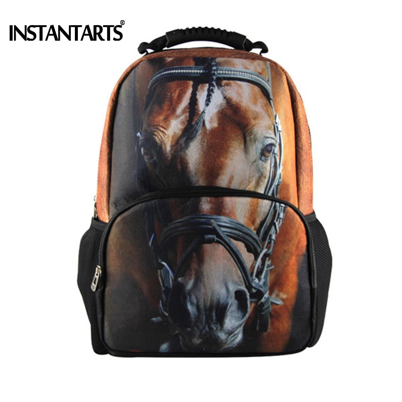 INSTANTARTS Cool Crazy Horse Men Felt Backpacks Travel Laptop Bagpack for Teenager Boys 3D Animal Printing Backpack Man Mochilas