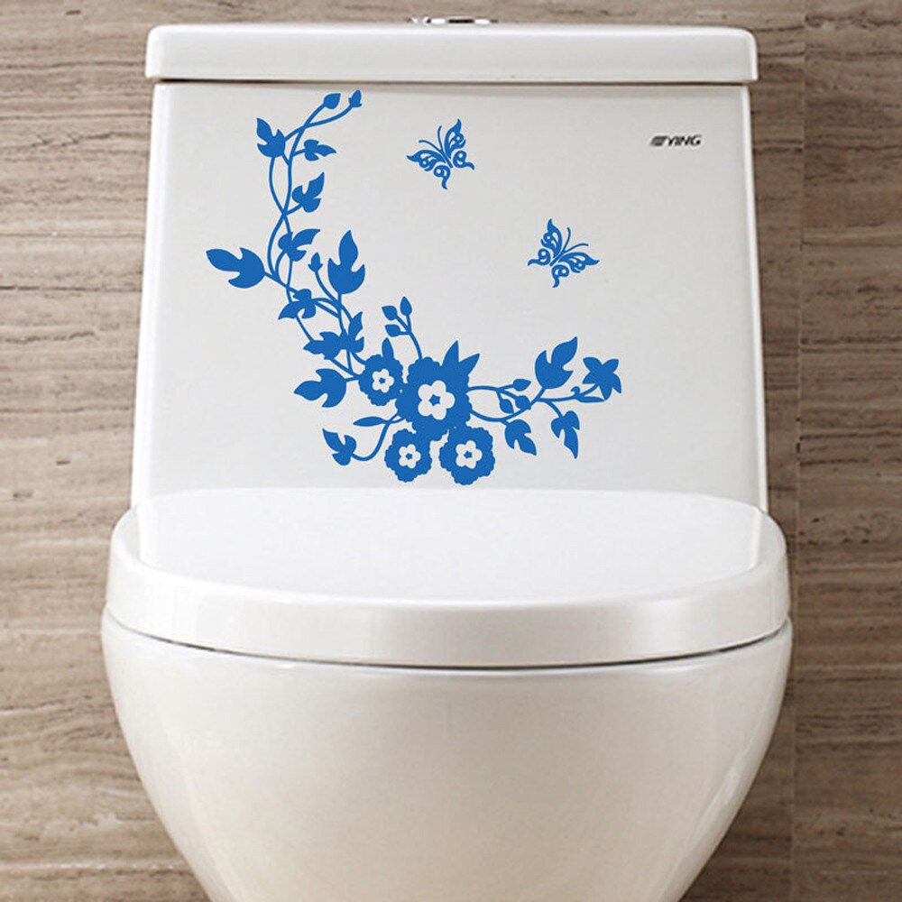 Blume Schmetterling Wc-sitz Aufkleber Schlecht Wasserdicht PVC Dekorative Aufkleber Decals Autocollant Toilette Wc Aufkleber: Blau 
