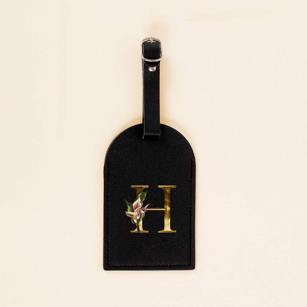 Initial Flower Print Women PU Leather Luggage Tag Suitcase Label Baggage Boarding Bag Tag Travel Neceser Accessorie for Her