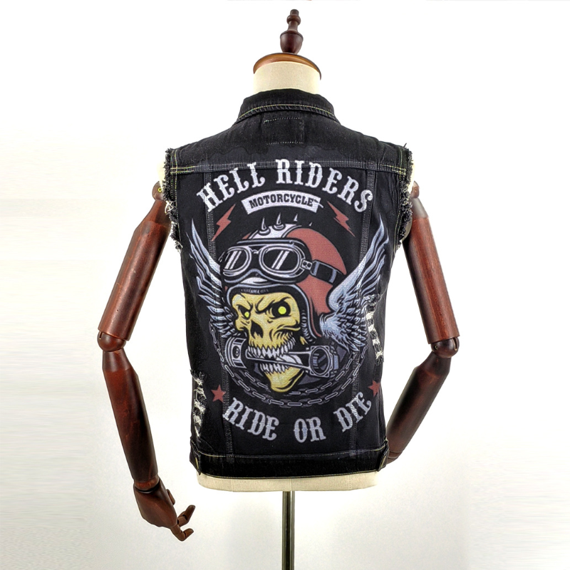 2024 nouvelle veste en jean pour hommes rétro moto veste en jean sans manches haute rue beau gilet de moto vêtements pour hommes