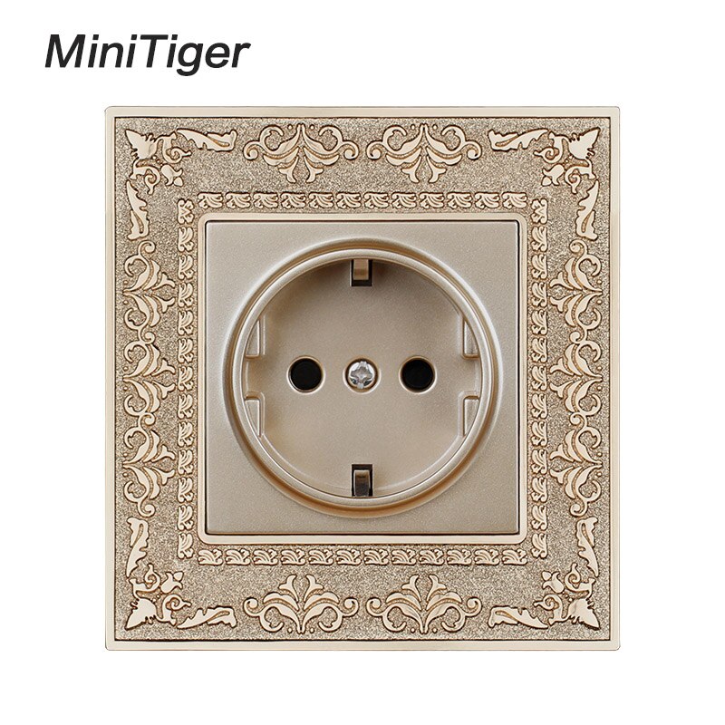 Minitiger 16A Eu Standaard Stopcontact 4D Embossing Retro Zinklegering Panel Stopcontact Ac 110 ~ 250V