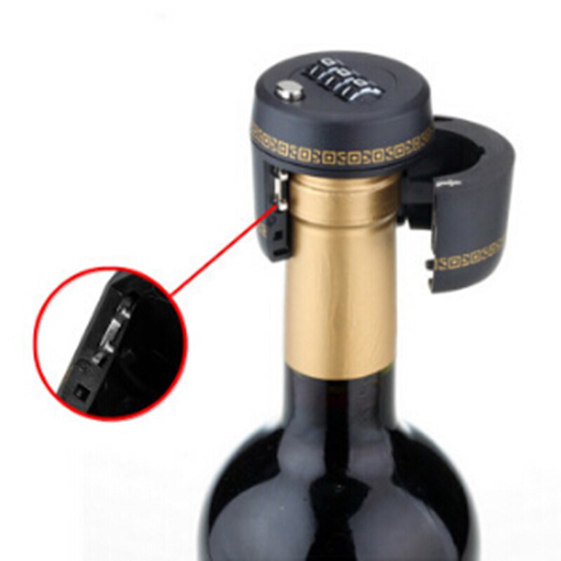 1Pcs Plastic Wijnfles Lock Secret Voor Wijn Stop Fles Cap Met Wachtwoord Bar Wijn Accessoires Creatieve Zwart