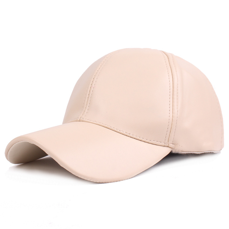 Damer og menn hatt pu skinn baseballcaps visir lys brett solid herre hiphop-caps utendørs solhatt justerbare sportscapser: Beige