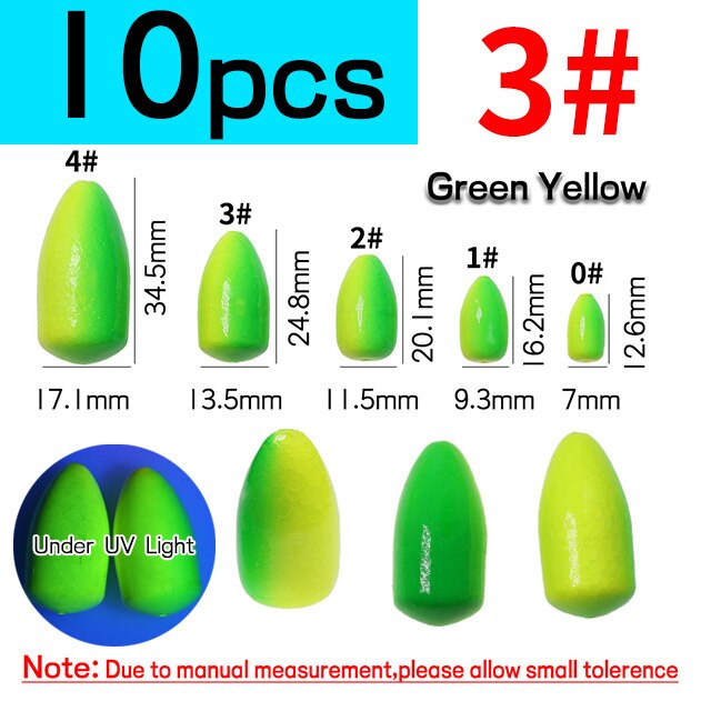 Bimoo 10 stücke Oval Angeln Rig Float Bobber Fluoreszierende Schaum Perlen Für Pompano Snappers Wels Salzwasser Angeln Boden Rigs: 10pcs GY size 3
