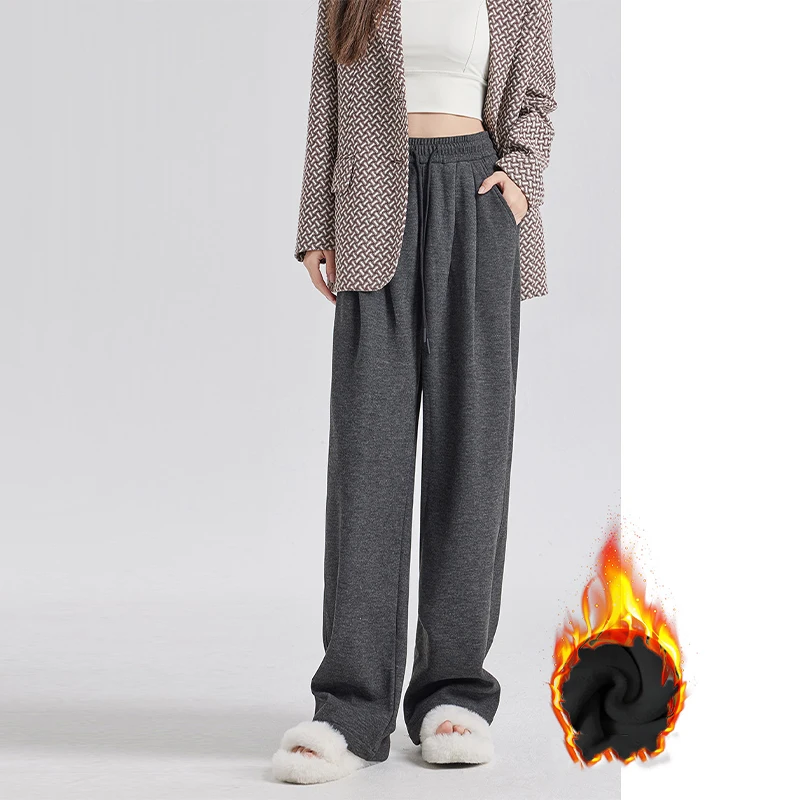 Pantalones de chándal holgados de lana y Cachemira para mujer, pantalones deportivos rectos de cintura alta elásticos cálidos informales para mujer, pantalones de de invierno 2024: XL / Azul