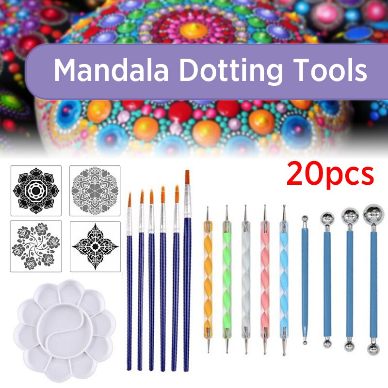 20pcs Mandala Pointing Stone Painting Aids Tool Kit Handwork Craft Clay Painting Stencil Art Pottery DIY Art Clay Pottery Tool