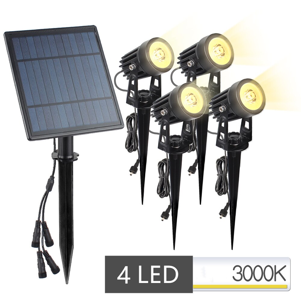 Solcelledrevet led spotlight solpanel græsplænelys havelamper udendørs belysning landskab væg gård træ separat lampe: 4 led varmt lys
