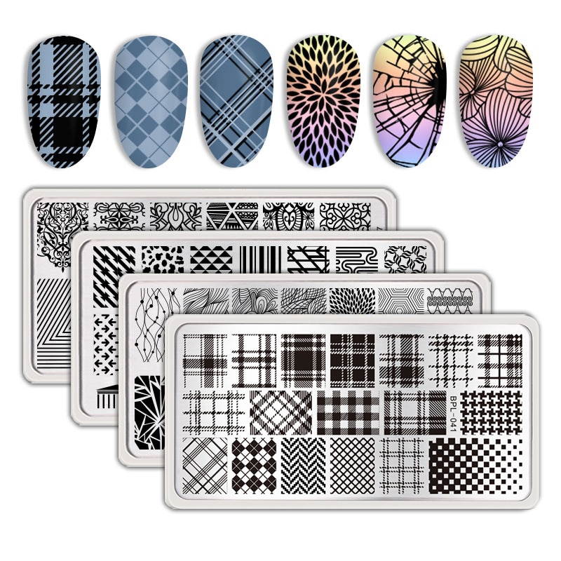 Geboren Mooie Plaid Lijn Patroon Stempelen Platen Rvs Nail Art Stamp Template Diy Afbeelding Afdrukken Stencils Gereedschap