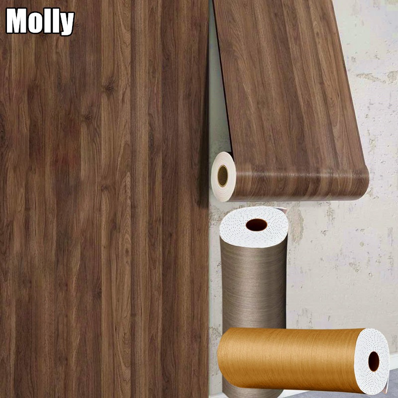 Papel tapiz autoadhesivo impermeable de PVC, rollos de pared para muebles, gabinetes, película decorativa de vinilo, pegatinas de grano de madera para decoración del hogar
