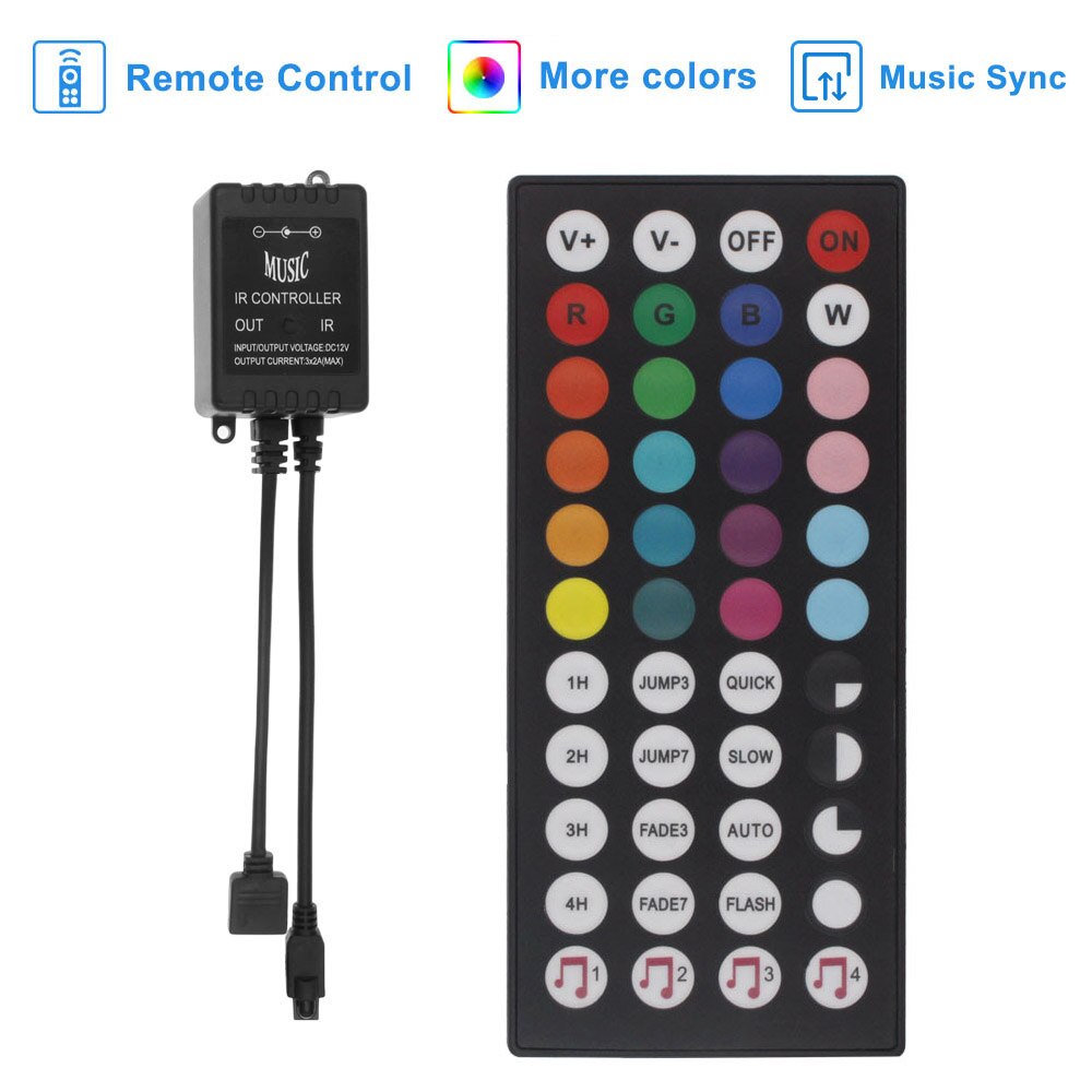 RGB Control Box 12V Music IR Controller 44 Keys Remote Control Plastic RGB Controller LED Dimmer for LED Strip Connector