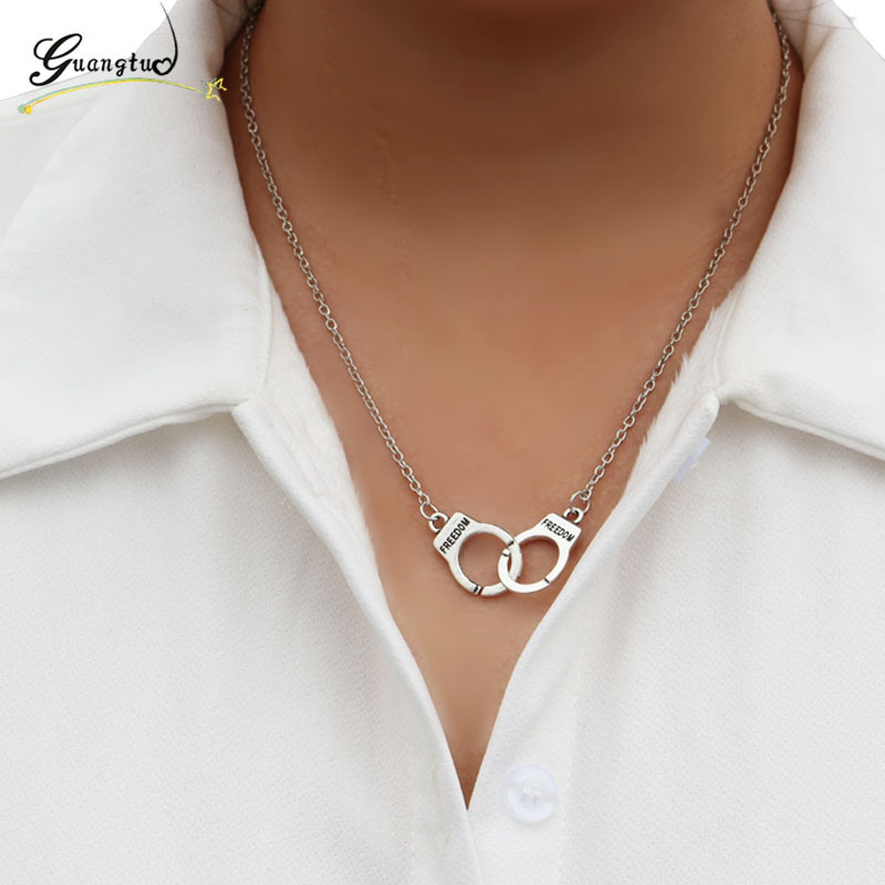 1 szt. Kajdanki kształt wisiorek naszyjniki kobiety biżuteria Choker posrebrzany łańcuszek naszyjnik prezent Bijoux kołnierz
