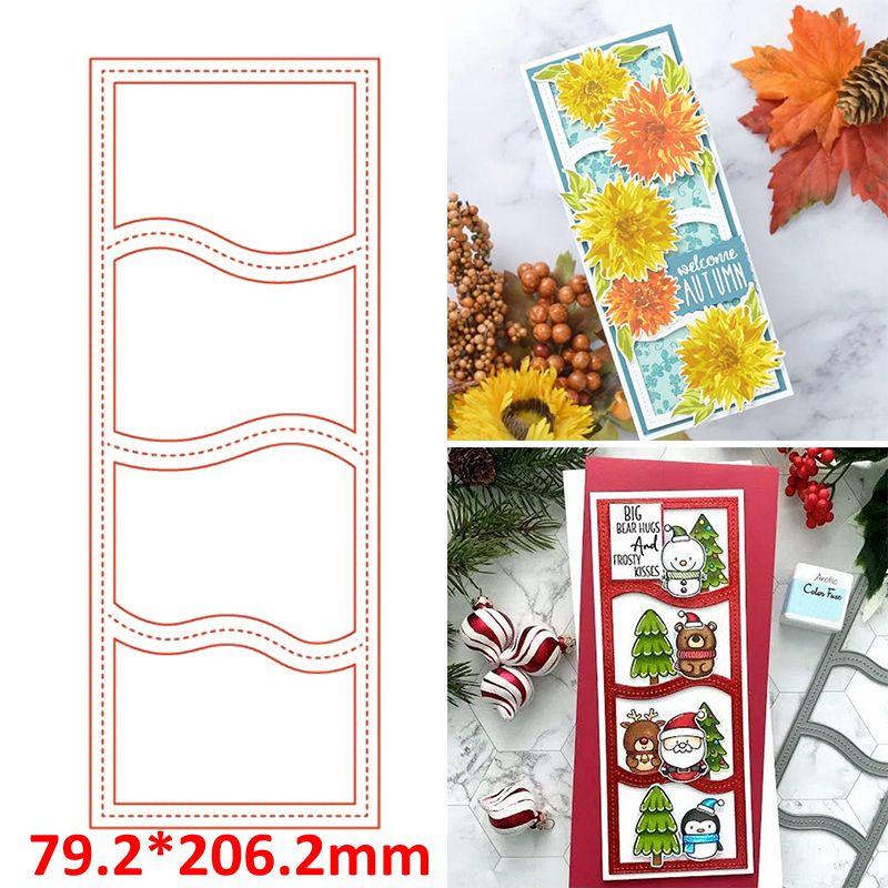 Slimline Metal Cutting Dies Set Stitched Rectangle Scallop Scale Round Irregular Geometry Lawn Architecture Border Frame: 8