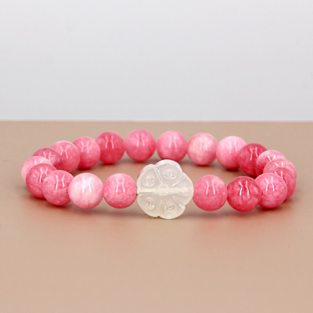 Pulsera de cristal Rosa Natural romántico elástico rojo Yoga joyería pulsera mujer 4, 6, 8, 10, 12mm cuentas única mujer