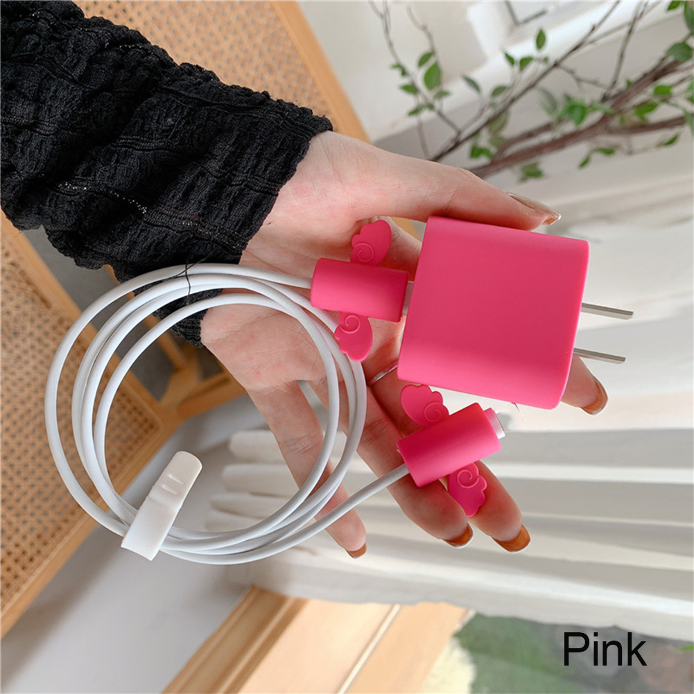 3 Stks/set Oplaadkabel Usb-kabel Protector Siliconen Beschermhoes Voor Iphone 20W Charger Veiligheid Shell Telefoon Accessoires Kit: Pink