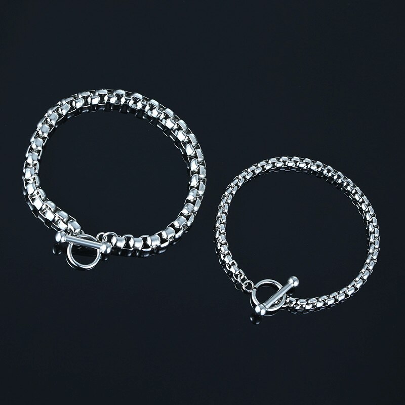 4 à 6MM boîte ronde chaîne BRACELET 6.3 à 8.26 pouces d'épaisseur en acier inoxydable boîte lien chaînes pour hommes femme bijoux