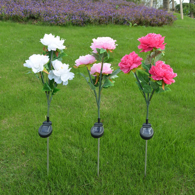 Solar led pion blomma ljus färg energibesparande gräsmatta lampor utomhus trädgårdsgång trädgård dekoration 3 led blomma fest lampa