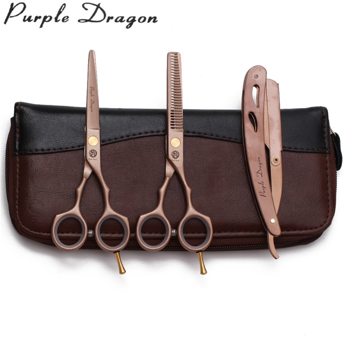 Z1104 5.5" 16cm JP Purple Dragon Rose Gold Scissors For Hairdresser Cutting Shears Thinning Scissors Hair Scissors: Z1104 Jin 3P 5.5YY