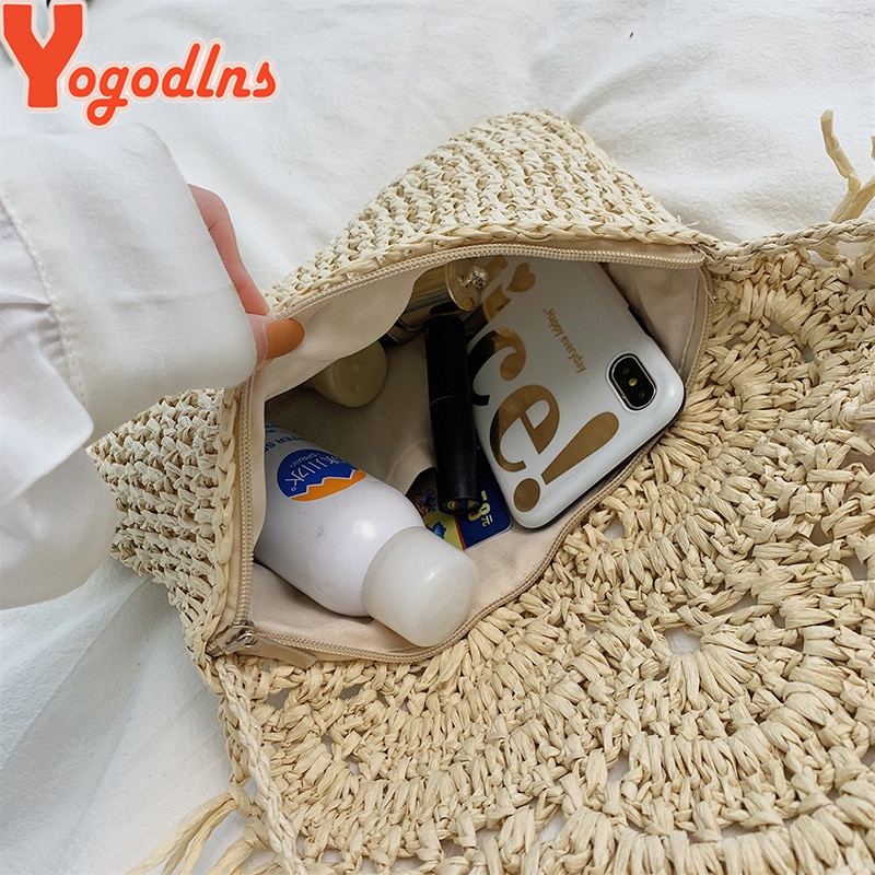 Yogodlns – sac à main en rotin et paille pour femmes, sacoche à bandoulière, à rabat, de plage, de , tendance, été
