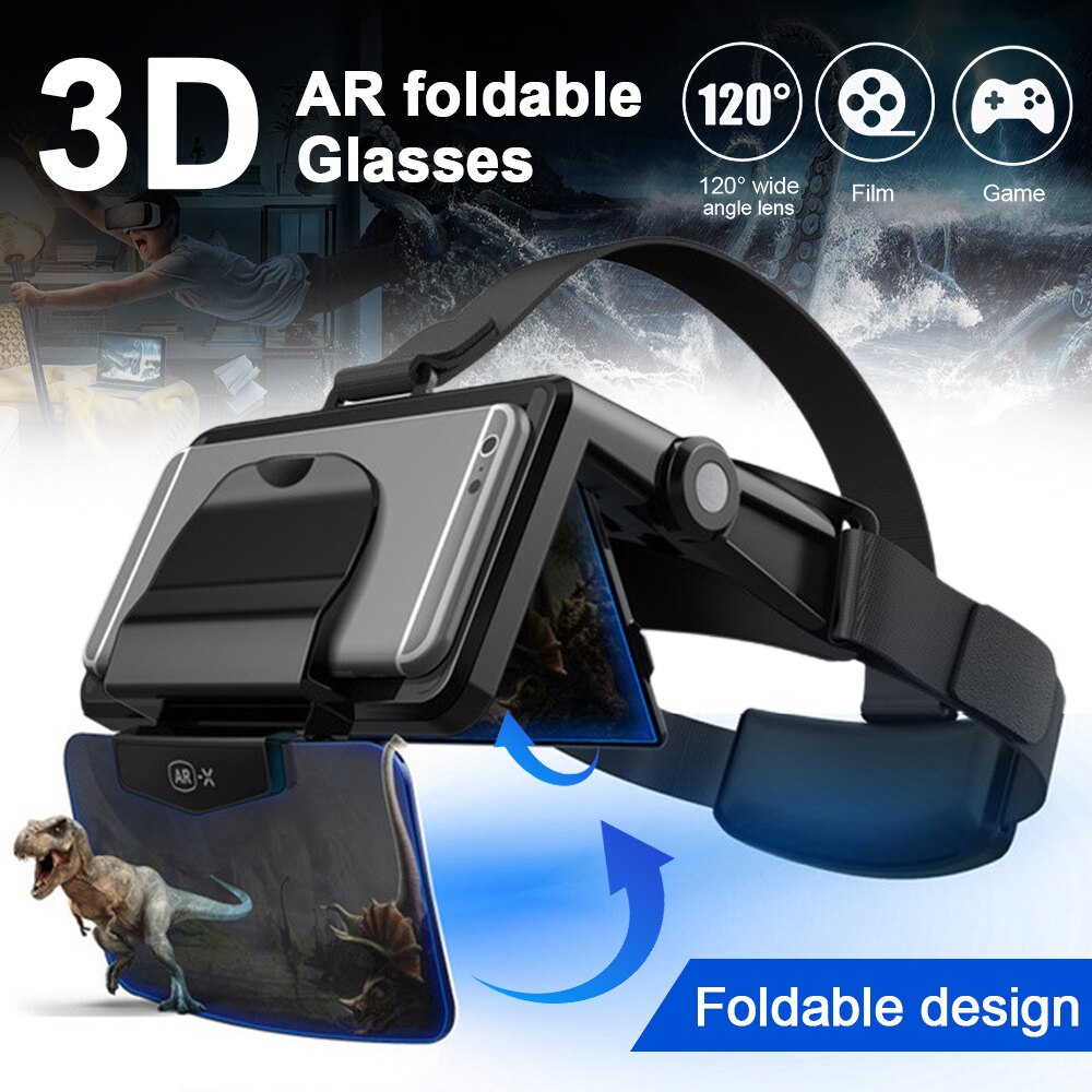 Opvouwbare Vr Bril Headset 3D Virtual Reality Bril Helm Voor Mobiele Games Hd Films 4.7-6.3 Inches Ios Android smartphone