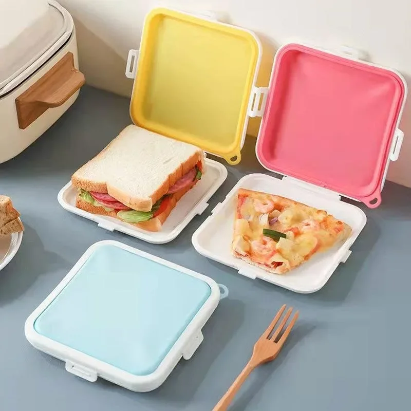 Pudełko na tosty kanapkowe Przenośne silikonowe pudełko do przechowywania chleba kanapkowego wielokrotnego użytku Przyjazny dla środowiska pojemnik na żywność na lunch