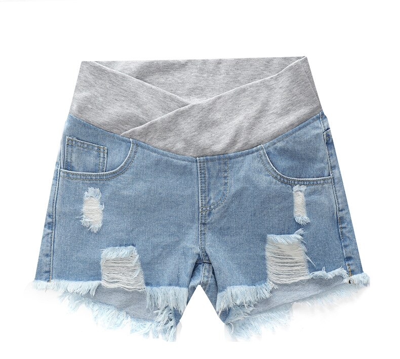 Niedrigen Taille Denim Mutterschaft kurze Hose Sommer Kühl Zerrissene Jeans Für Schwangere Frauen Kleidung Mit Tasche Hosen Schwangerschaft kurze Hose: Himmel Blau / XL