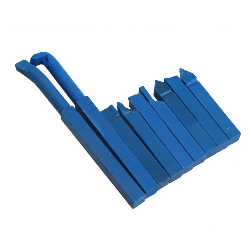 9 Pcs Iron Lathe Brazed Carbide Turning Tool Drill Bit Square Shank Blue 10X10Mm
