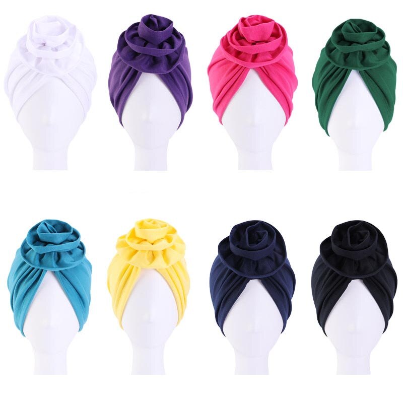 Soild Floral Floral Women Turban Hat bohemian top flower turban african twist headwrap Ladies Hair Accessories India Hat