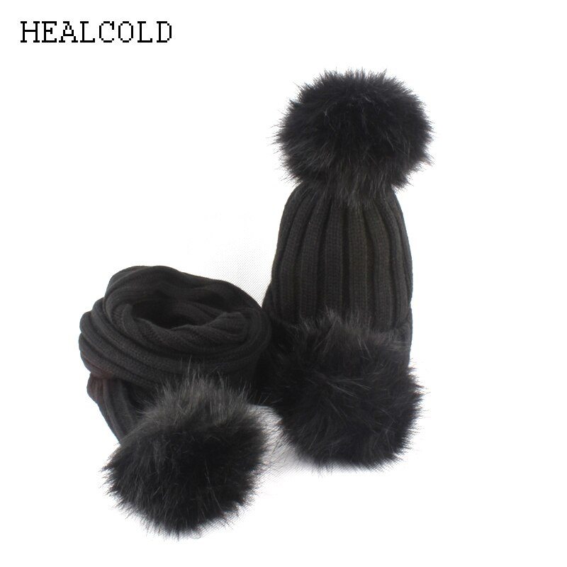 HEALCOLD Jungen Mädchen Hütte Schal einstellen freundlicher Pelz Bommel Mützen Schal Winter Schal Hütte Für freundlicher